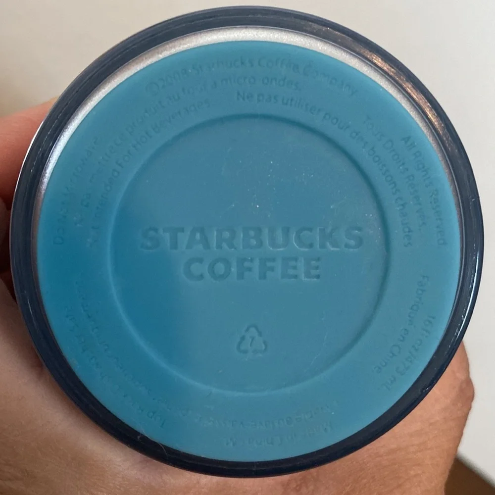 Starbucks Coffee Double Wall Tumbler 16 Oz Teal Clear dome lid 2008